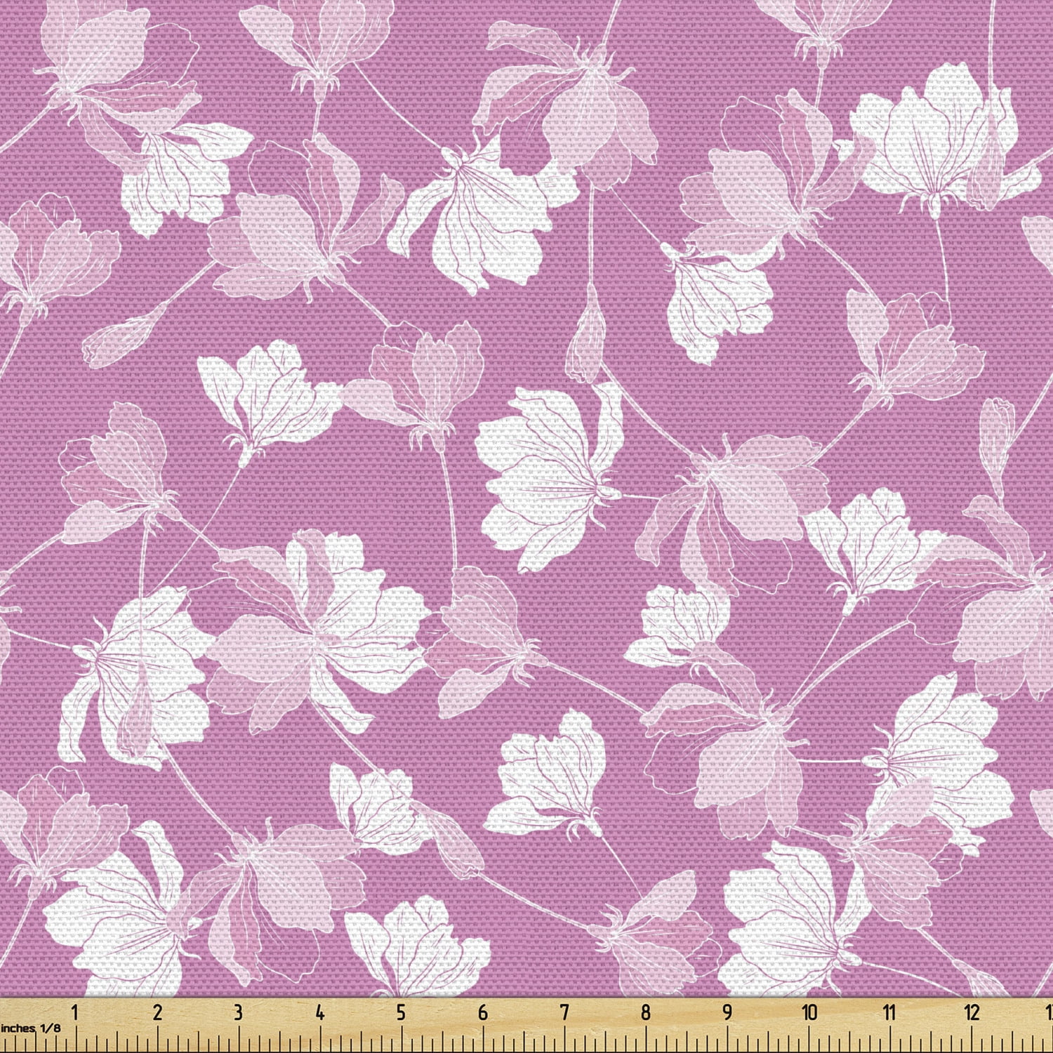 Pink and White Upholstery Fabric by the Yard, Blossoming Apple Flowers