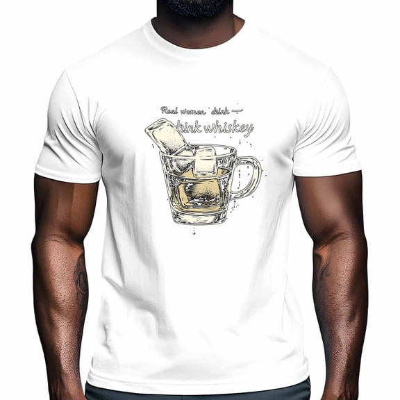 Drink Whiskey Men's T Shirts Ice Cubes T-Shirt for Men Crew Neck Tees Cotton Tops White, 2XL