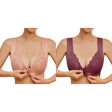 Kcodviy 2 Pcs Womens No Steel Ring Pack Sports Bras for Women French Womens Front Close Women Bra Set and Underwear Plus Bra T Back Plus Size Seamless Unlined Bra Wireless Bras for Women for Large