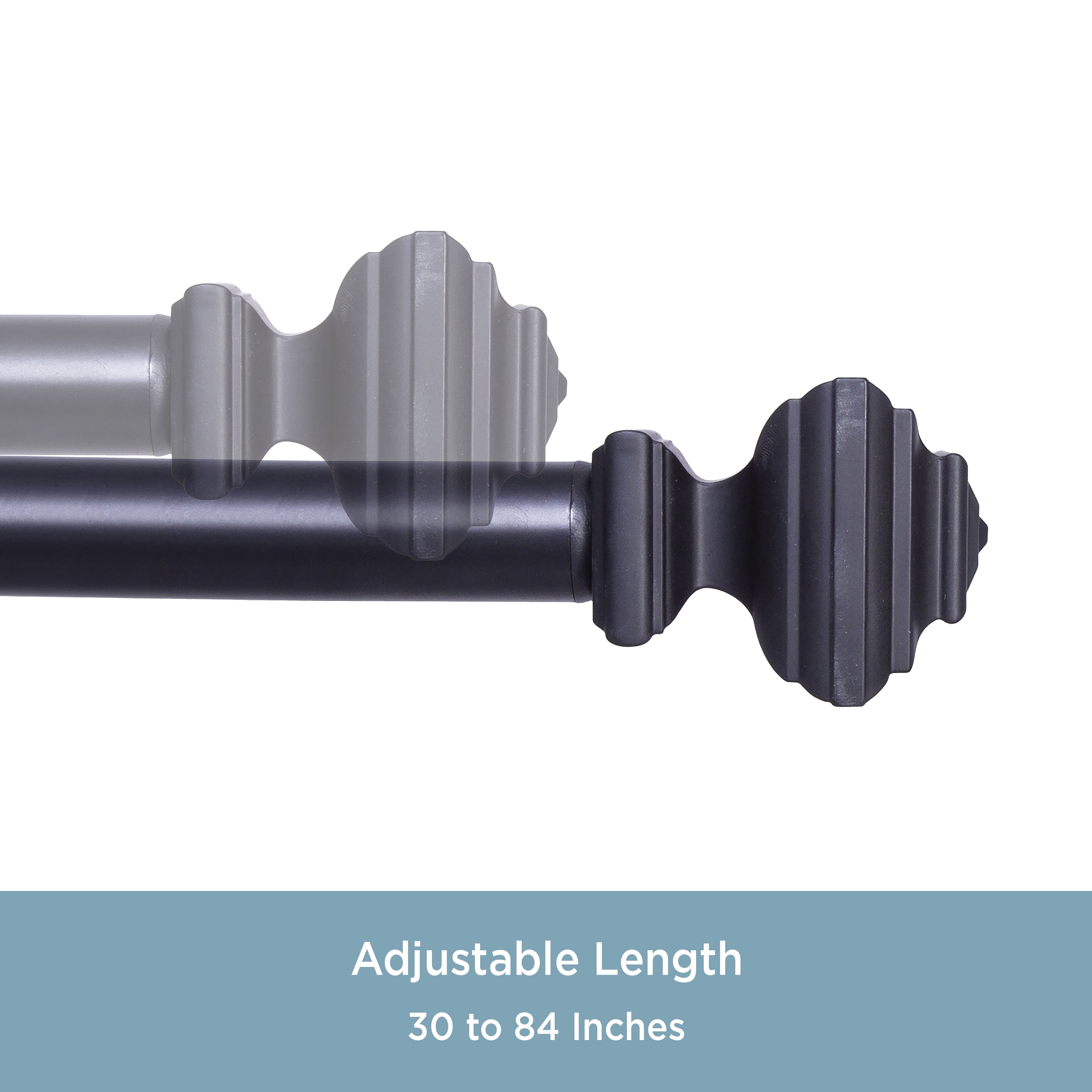 Kenney Byron 30-84" Value Decorative Steel Adjustable Curtain Rod, 1" Dia., Black