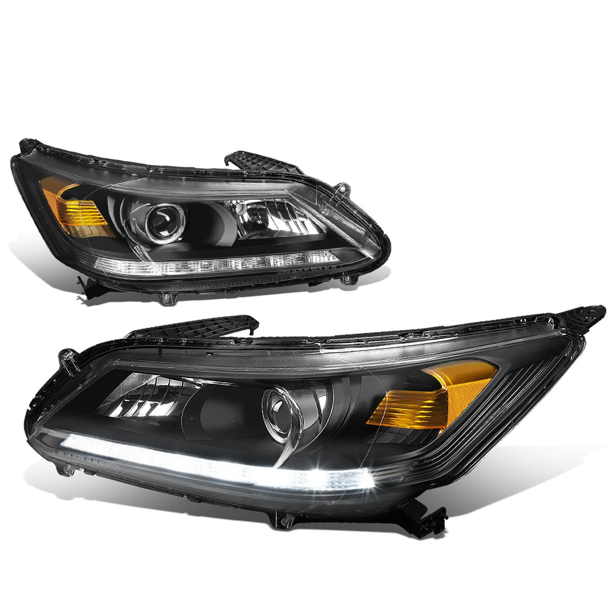 Fits 2013-2015 Honda Accord {LED BAR DRL} Smoke//Clear Corner Projector Headlight