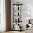 thumbnail image 5 of Book Shelf Tall Bookshelf: 5 Tier Wood Bookcase with Metal Edge Protection Industrial Narrow Bookshelf Corner Storage Organizer Display Book Rack for Living Room Bedroom Office (Black White), 5 of 17