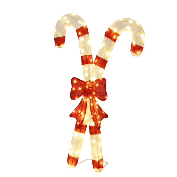 32.7in Lighted Christmas Candy Cane Decoration, 100 Warm White LEDs, Weather-Resistant, Collapsible for Indoor/Outdoor Use