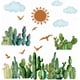 thumbnail image 1 of Pegatinas de pared de cactus con acuarela, cielo, nubes, sol, pájaros, paisaje, despegar y pegar, arte DIY, calcomanías de pared de PVC, decoraciones para sala de estar y dormitorio., 1 of 6