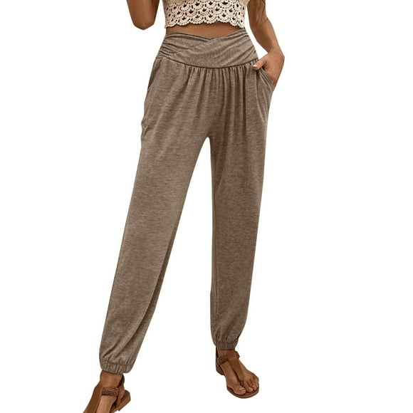 PMUYBHF Work Pants Womens Bootcut Womens Home Trousers Temperament Casual Loose Pocket High Waist Beamed Trousers Petite Pants for Women Dressy Petite Pants