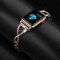 thumbnail image 5 of Compatible with Apple Watch Band 45mm 44mm 42mm 49mm Series 9 Series 8 7 6 5 4 3 2 1 SE Ultra, Bling Replacement Bracelet iWatch Band, Diamond Rhinestone Stainless Steel Metal Wristband Strap, Gold, 5 of 6