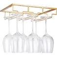 thumbnail image 1 of Golden，Wine Glass Rack - Metal Under Cabinet Hanging Stemware Holder with Screws, Stainless Iron Glass Storage Rack with 3 Tiers for Kitchen, Bar, Restaurant, 1 of 5