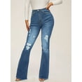 thumbnail image 4 of Flare Jeans for women High Waisted Distressed Pockets Fashionable Hip Lifting Raw Hem Button Zipper Vacation, 4 of 5