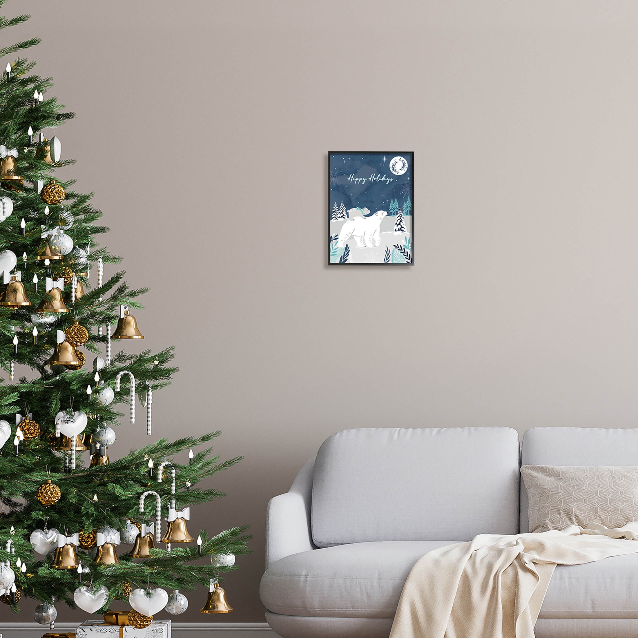 Happy Holidays Winter Snow Bears Holiday Graphic Art Black Framed Art Print Wall Art