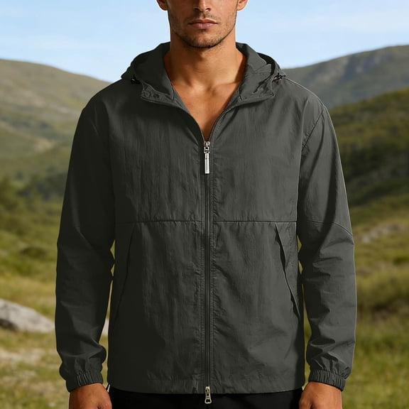 Aobny Zip Shirts for Men Waterproof Solid T Shirt Hooded Big & Tall Long Sleeve Beach Shirts for Men,Green,L