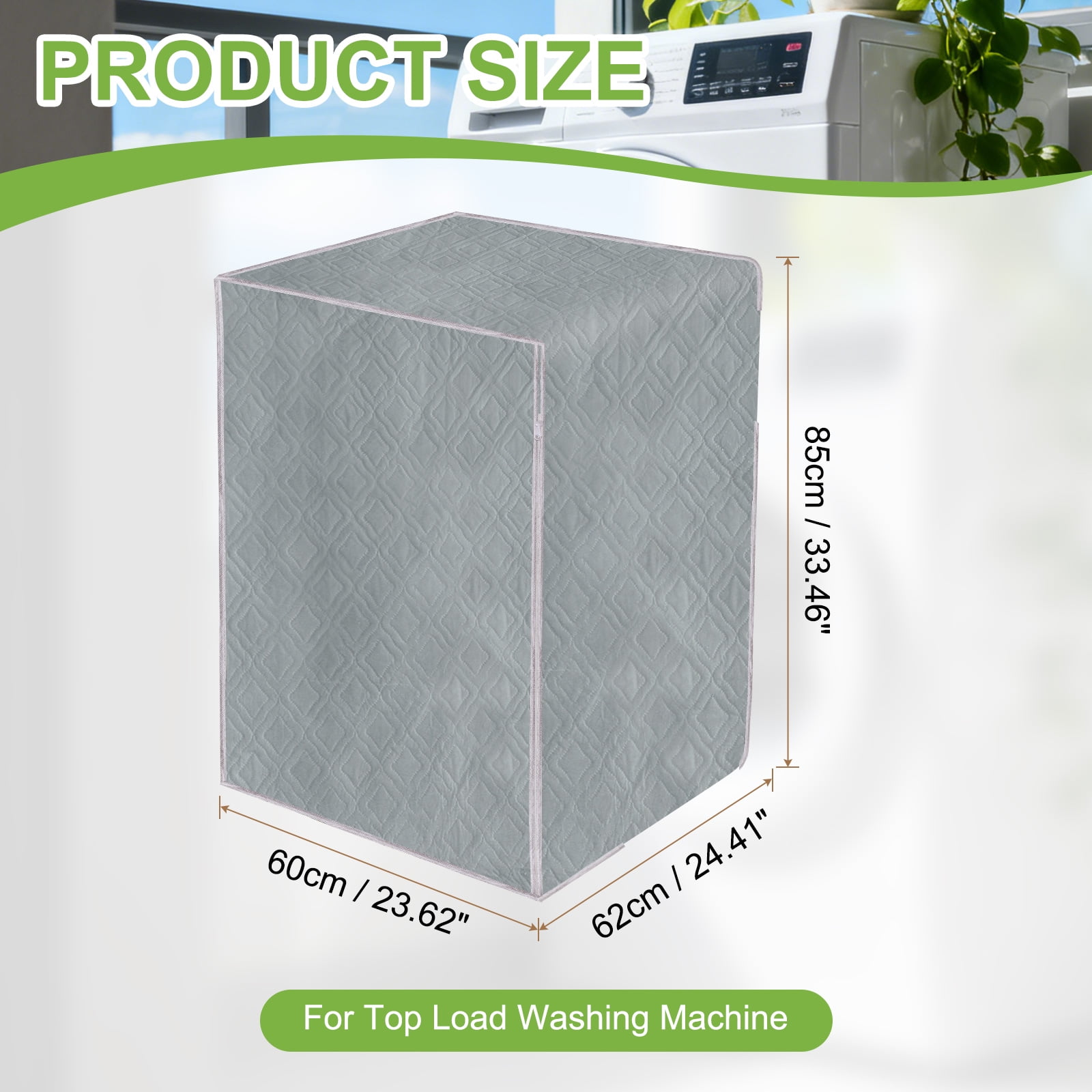Washer and Dryer Covers 24"x24"x33"- Waterproof, Dustproof PEVA Front Load Washing Machine Cover with Zipper for Laundry Room Balcony, Grey