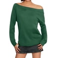 thumbnail image 1 of Blusa de manga larga con hombros descubiertos para mujer - Camiseta informal de verano de color liso, 1 of 6