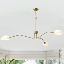 3-Arm Mid-Century Brass Chandelier with Glass Shades - Adjustable Dimmable Farmhouse Pendant Light for Kitchen Island, Dining & Living Room