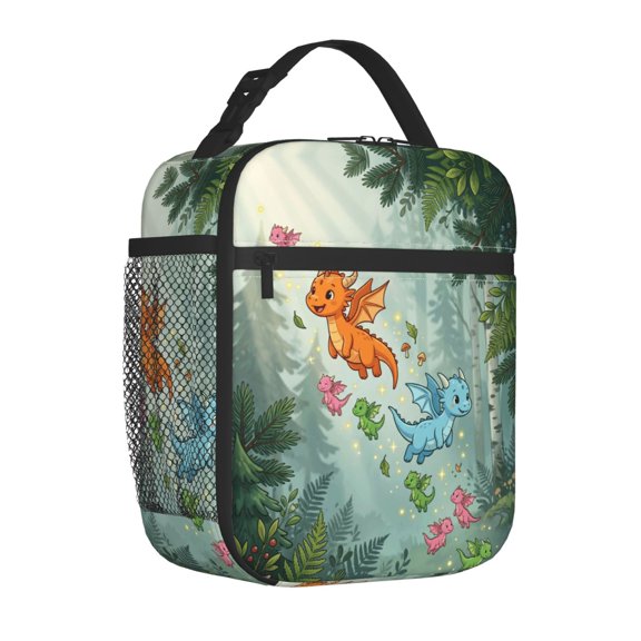 Dinosaurs Lunch Bag,Cartoon Dinosaurs Reusable Insulated Lunch Box With Side Pockets For Women Men Portable Thermal Cooler Bag For Office,Work,Picnic,Beach