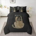 thumbnail image 2 of Manfei Animal Cheetah Twin Bedding Sets 7-Piece for Boys Girls,Black Ribbon Bow Bedding Comforter Set Microfiber,Jungle Wildlife Breathable Sheet Sets,Luxury Bedroom Decor,Reversible, 2 of 8