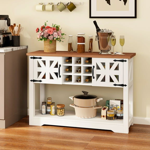 Uforic Farmhouse Buffet Table Kitchen Cabinet, Buffet Cabinet Sideboard Storage Cabinet, White