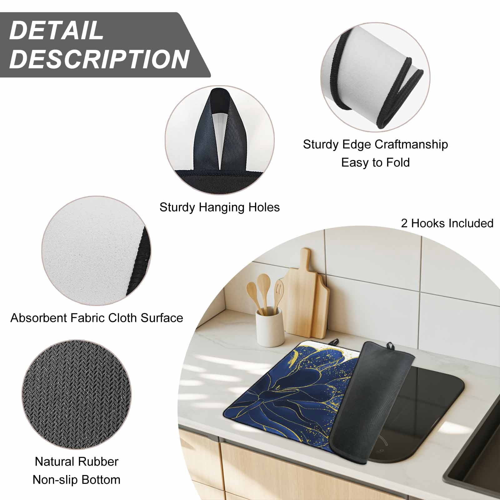 Navy Blue Gold Stove Top Cover for Electric Stove, Heat-proof & Non Slip Glass Top Stove Cover Protector, Abstract Line Art Troditional Ink Painting Kitchen Flat Cooktop Rubber Mat 31x24 Inches