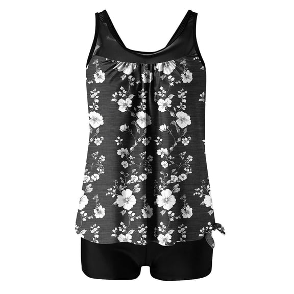 ROHUUQUE Womens Navy High Waisted Tankini Sets Two Piece Swimsuits with Padded Bra Tummy Control Summer Beach