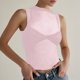 thumbnail image 2 of Camiseta sin mangas de punto hueco de verano para mujer - Top corto con cuello redondo y espalda nadadora, camiseta de entrenamiento transpirable de poliéster, 2 of 4
