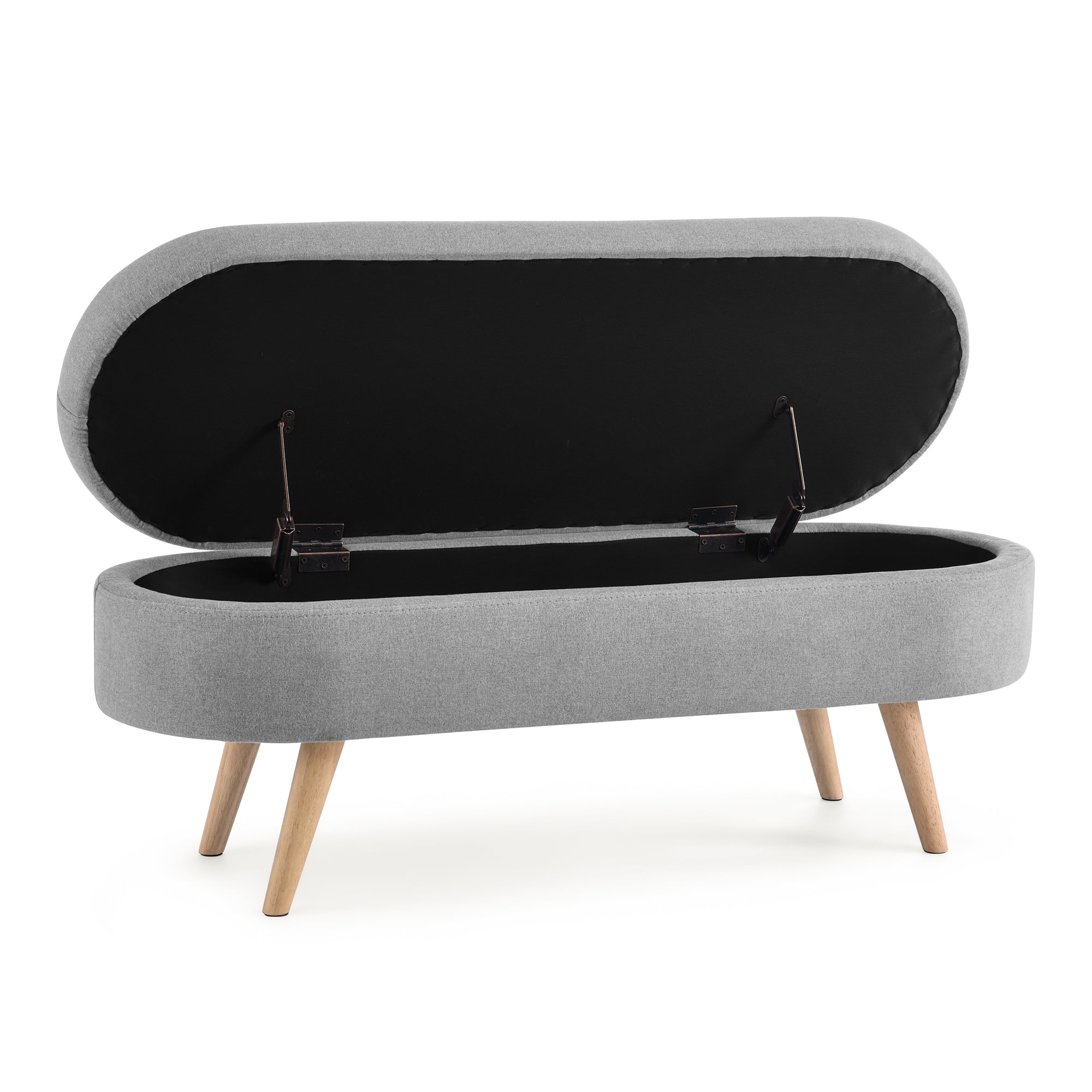 Linen Upholstered Tufted Bench, Storage Ottoman with Padded Seat, Storage Bench with Solid Wood Leg,Coffee Table, Footrest, Large Chest for Entryway, Bedroom, Living Room, Holds up to 660 lb, Gray