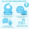 thumbnail image 4 of Sili Monster Baby Silicone Feeding Set with Sippy Cup Suction Plate Bowl Utensils Cup (Breeze Blue), 4 of 7