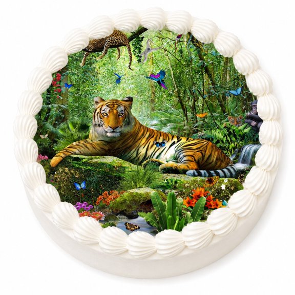 7.5" Pre-Cut Round Beautiful Tiger Edible Image Cake Topper, by TNCT. (1 Count)