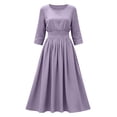 thumbnail image 4 of CHGBMOK Women's 3/4 Sleeve Dress Smocked Waist Flowy A Line Midi Dresses Casual Round Neck Dress, 4 of 6