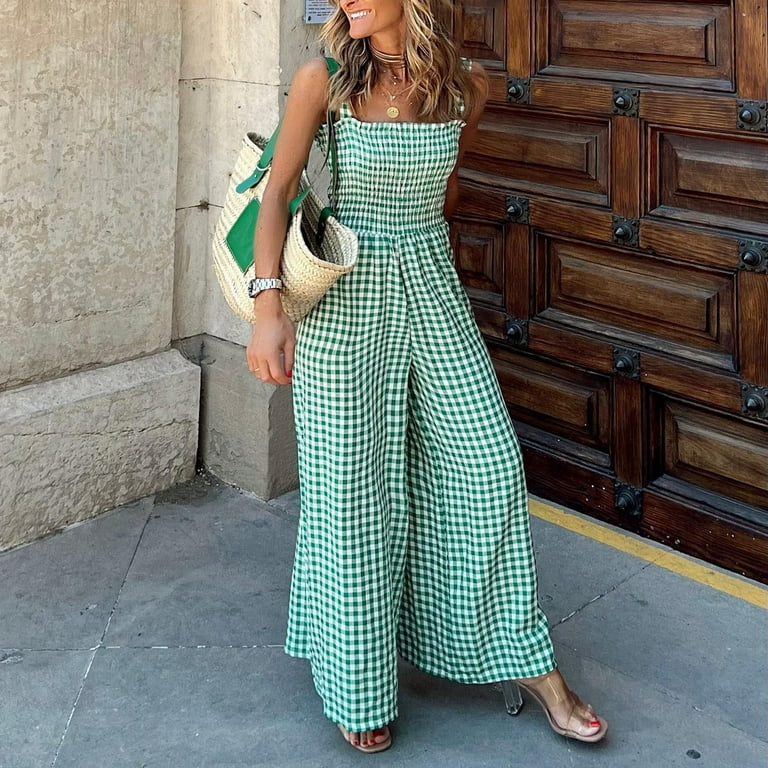 Green sales plaid jumpsuit
