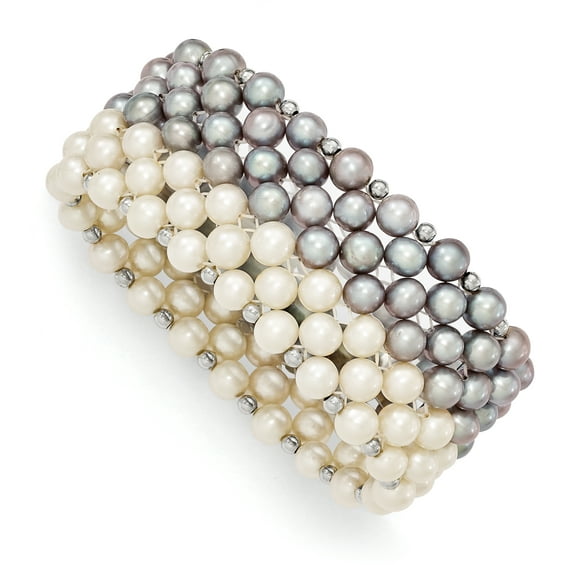 Sterling Silver Blanc/gris 6-7mm FW Culture Pomme de Terre Perle Bracelet Extensible 0 Pouce "Bracelets