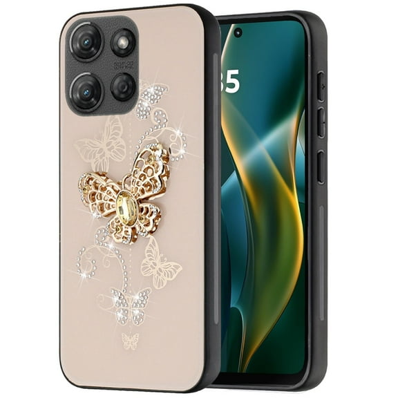 XPM for Motorola Moto G 5G /Moto G 2025 Diamonds 3D Butterfly Bling Sparkly Glitter Ornaments Engraving Hybrid Metal Fashion Phone Case Cover (Gold Garden Butterflies)