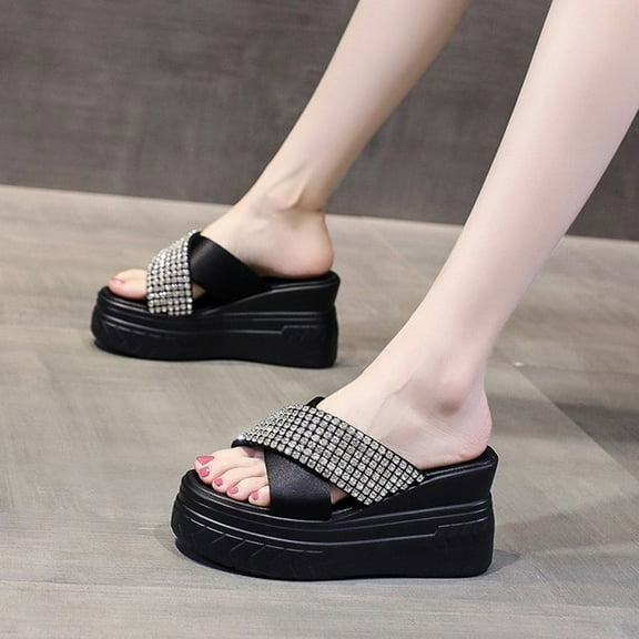 HAOTAGS Women's Summer Dressy Wedge Sandals Fish Mouth Platform Breathable Open Toe Walking Shoes Black Size 4.5