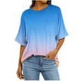 thumbnail image 6 of Lmnyox Crew Neck T Shirt for Women Half Sleeve Gradient Print Tee Shirt Casual Loose Summer Tops with Pocket, 6 of 7