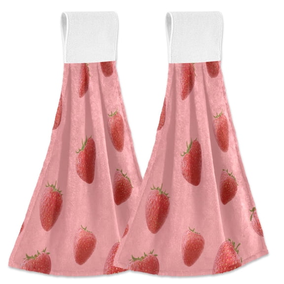 Fresh Strawberry Hanging Towels with Loop Hand Towels Nylon Fastener Tape Design Dish Cloths 2 Pcs