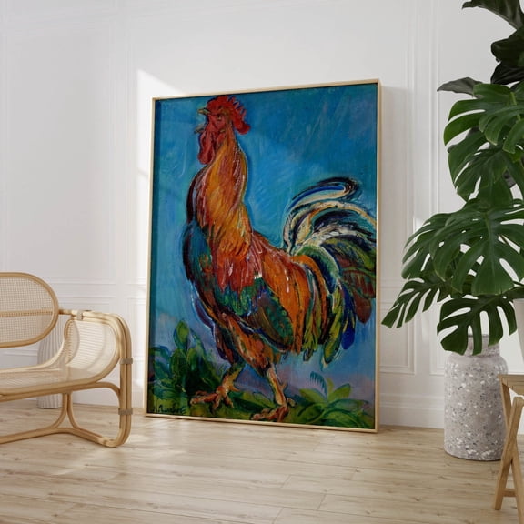 Rustic Rooster Art Print Vintage Farmhouse Kitchen Decor Colorful Rooster Painting Unique Gift For Farmersed On Luxury Paper Wall Art Modern Wall Decor