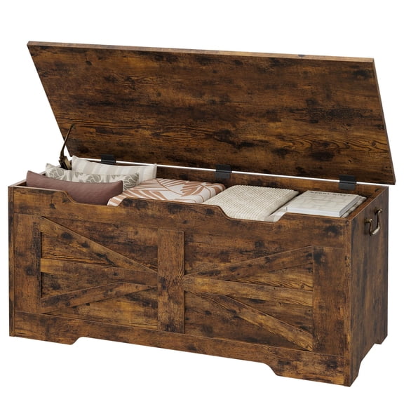 39.4 Inch Brown Retro Wooden Storage Trunk, Flip Top Bench Design Heavy Bearing Living Room Bedroom Storage Furniture
