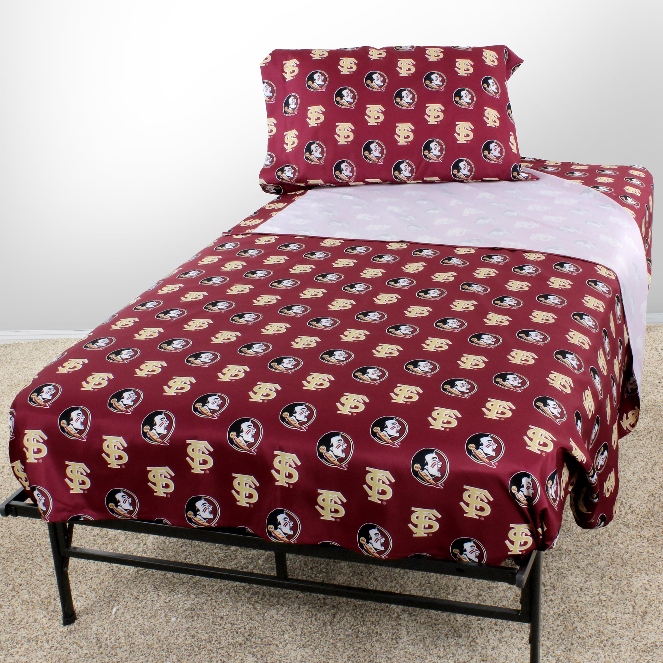 Florida State Seminoles 100% cotton, 3 piece sheet set - flat sheet, fitted sheet, 1 pillow case, Twin, Team Colors