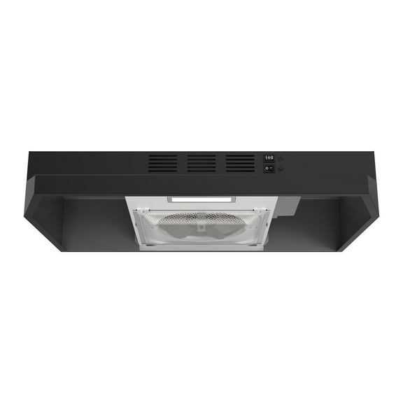 FIREGAS Black Range Hood 24 inch Under Cabinet Range Hood with 2 Speed Exhaust Fan,Ducted/Ductless Convertible,Rocker Button Control,300 CFM,Aluminum Filter