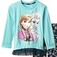 thumbnail image 2 of Disney Frozen Little Girls Long Sleeve Aqua & Black 3 Piece Tunic, Leggings and Headband Set (Size 4), 2 of 4