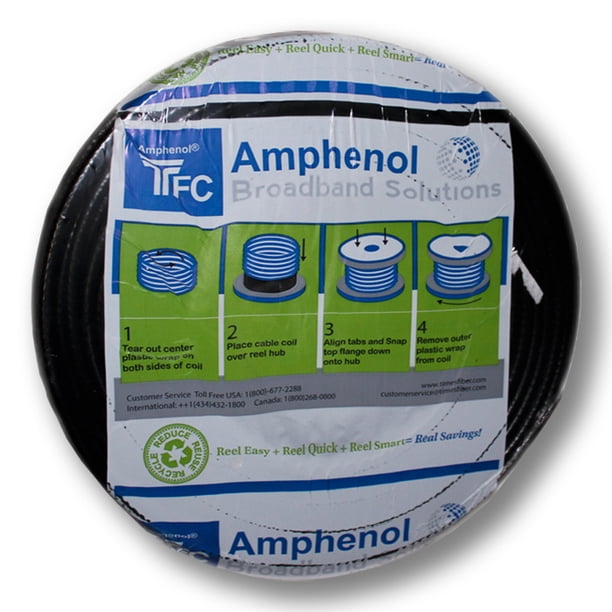 SatelliteSale Kit de la bolsa de servicio de tecnología innovadora y sostenible de Amphenol (500 pies de cable de caída negra) SatelliteSale Cables de video coaxiales