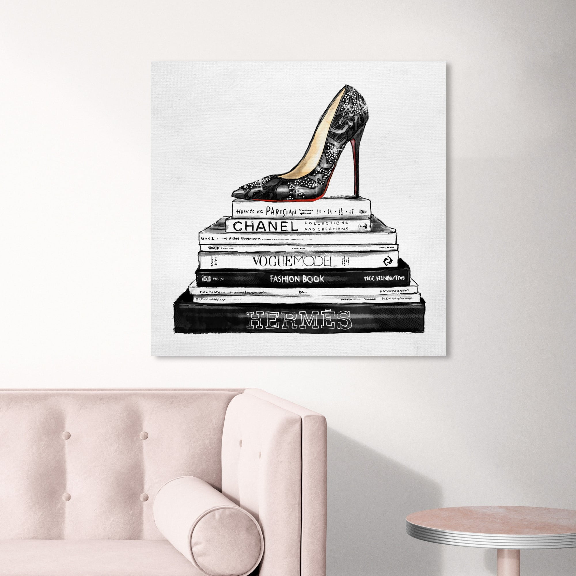 Wynwood Studio Fashion and Glam Wall Art Canvas Prints 'Fashion Pleasure  Night' Shoes - Black, White 