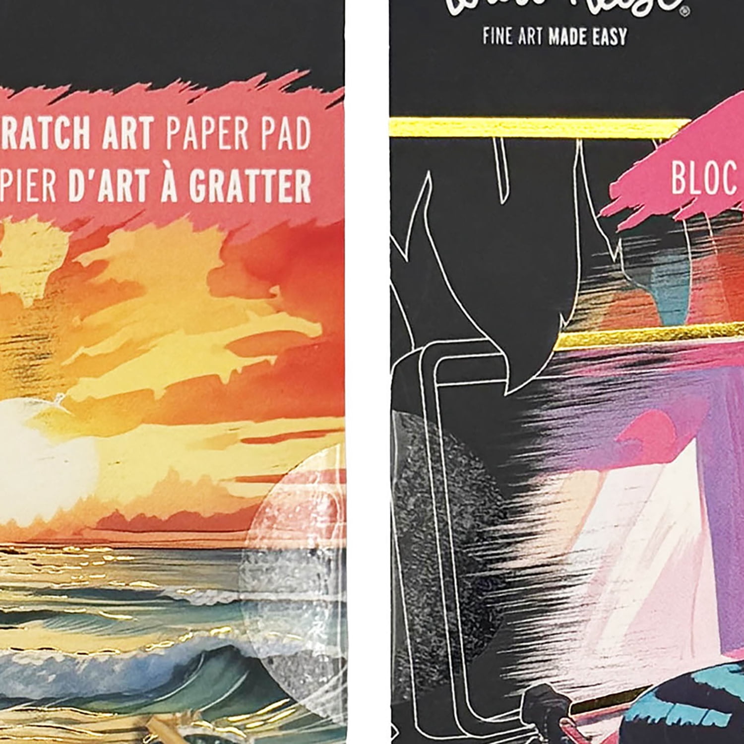 Brea Reese: Scratch Art Paper Pad 2 Pack - Beach Bum & Record Player - 20 Design Assortment, Metallic Accents, Wooden Stylus, 6x8" Pages, Adult Craft