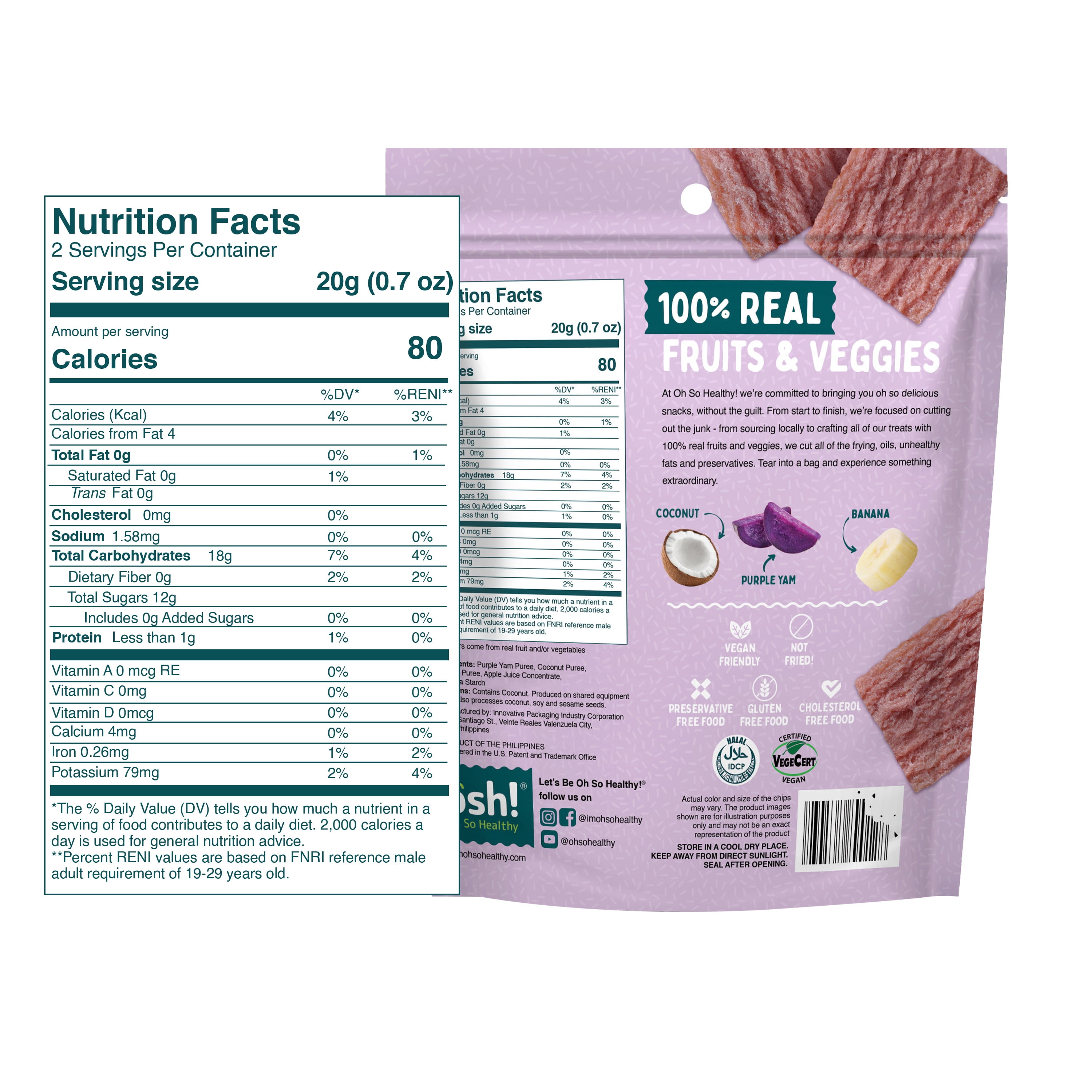 Oh So Healthy Baked Fruit Crisps Chips Coconut Purple Yam Banana (24x1.41 oz)