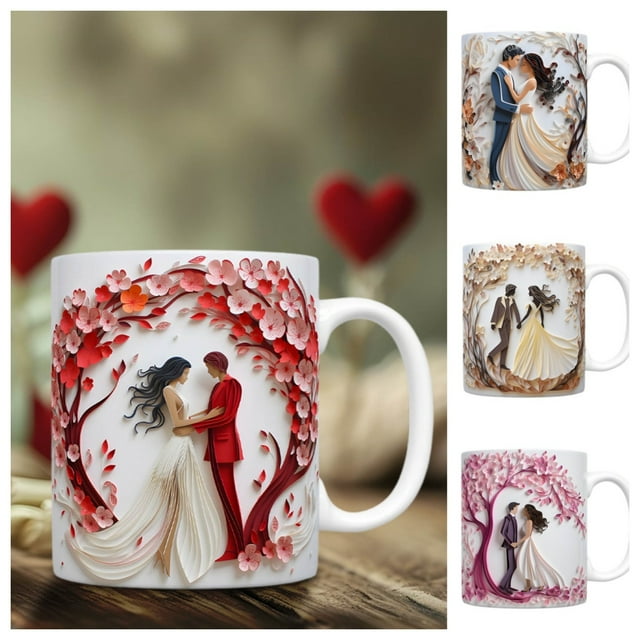 Taza de cerámica para San Valentín – Tema romántico de boda, taza de té de café, microondas para lavavajillas, 11oz – Regalo para el hogar de la oficina para parejas, vajilla de amor elegante