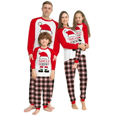

Lumento Women Men Kids Loungewear Holiday PJ Sets Soft Letters Printed Matching Family Pajamas Set Xmas Pjs Long Sleeve Nightwear Red Child 6