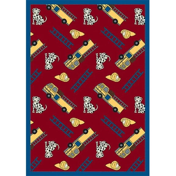 Hook and Ladder Red 7 ft.8 in. x 10 ft.9 in.  WearOn Nylon Machine Tufted- Cut Pile Just for Kids Rug