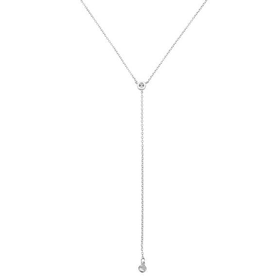 Uxcell Lariat Necklace for Women, Dainty Long Pendant Necklace Y-Shaped Layered Beaded Zirconia Chain Drop for Jewelry Gifts, Silver