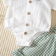 thumbnail image 5 of ATOGUTA Matching Set Boy Button Down Romper Shirts and Plaid Overalls with Adjustable Straps Size 0-18M Kids Clothing Green, 5 of 8