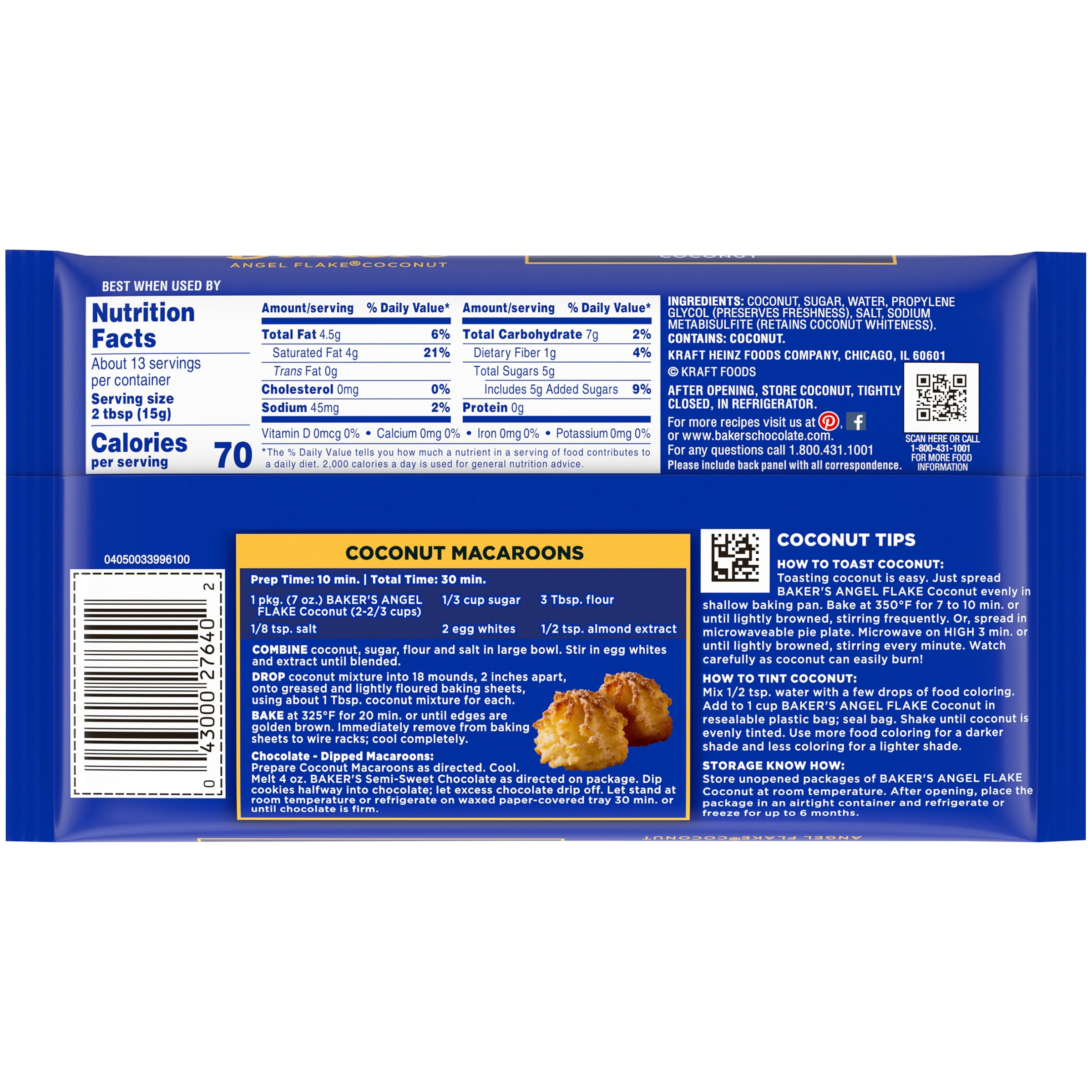 Baker’s Sweetened Angel Flake Coconut, 7 oz Bag