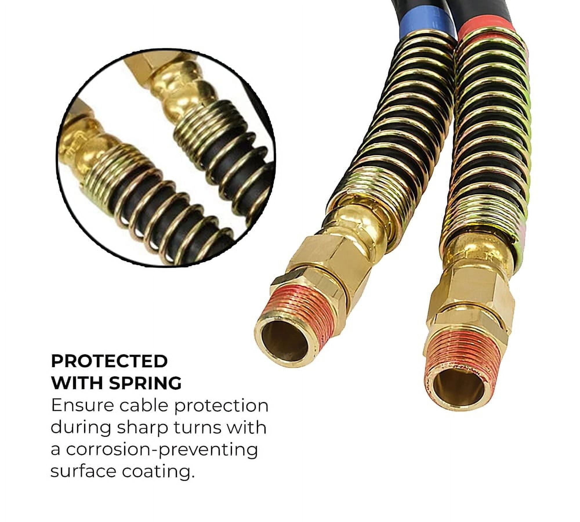 15 Ft Air Line Hose Assemblies with Flexible Grips & 1/2" NPT Fittings - 1 pair (2 pcs) - Air Line Hose Straight Lead Set for Semi Truck, Trailer, Tractor