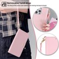 thumbnail image 4 of for iPhone 16 Phone Case with RFID Blocking Card Holder Crossbody Chain + Hand Strap Premium PU Leather Flip Case with Magnetic Clasp Kickstand Wallet Shockproof Phone Case,Pink, 4 of 9